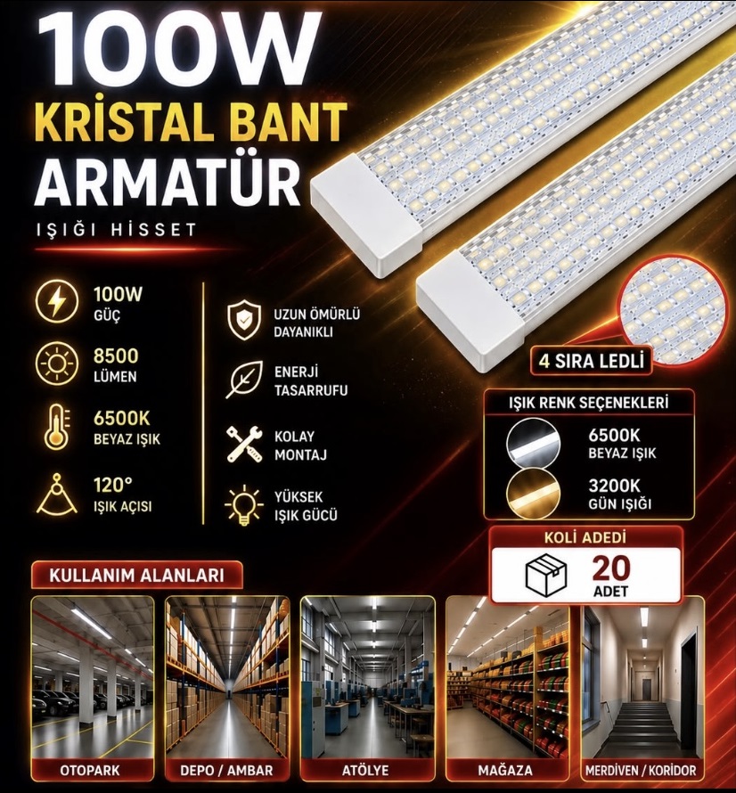 100W LEDLİ BANT ARMATÜR 120CM