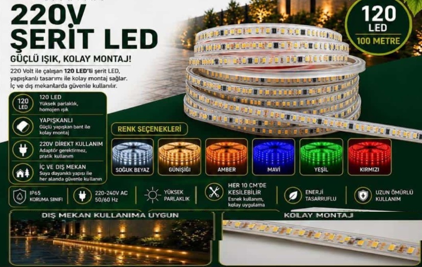 220VOLT TRAFOSUZ ŞERİT LED 120LEDLİ-100MT
