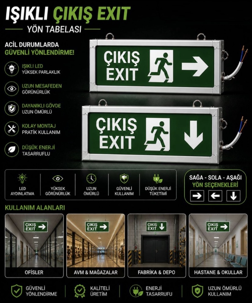 3W LEDLİ EXIT ÇIKIŞ YÖN TABELASI